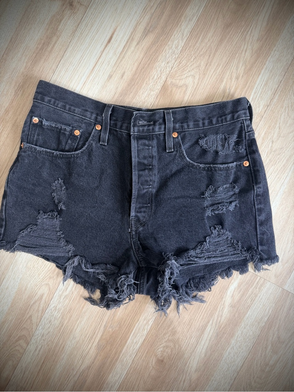 Black Distressed High-Waist Denim Shorts